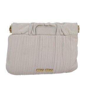 Miu Miu Pouch Leather White Auth am6654